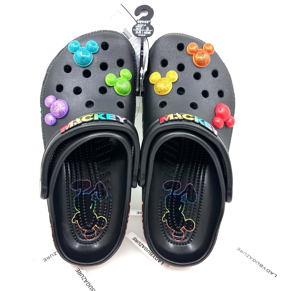 CROCS Black Sandals with Colorful Jibbitz Unisex M6/W8 - Picture 5 of 13